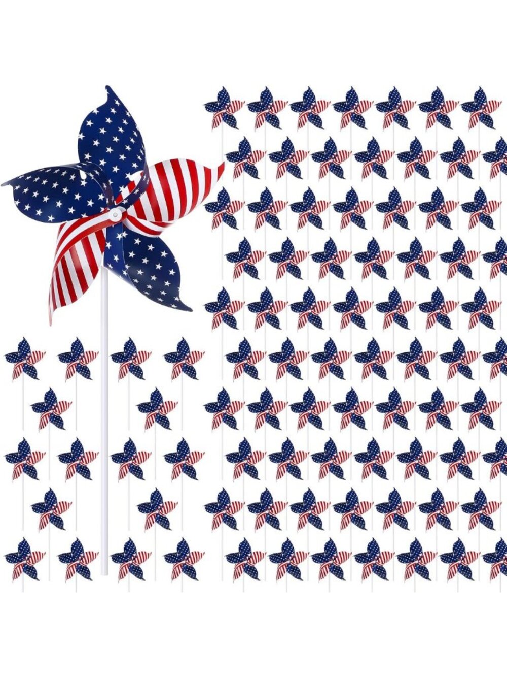 160 Patriotic Pinwheels - 4th of July Decorations, Red White Blue Windmills for